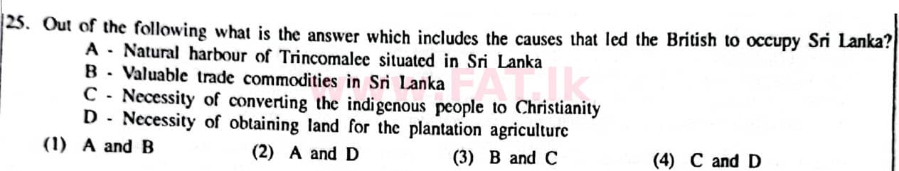 දේශීය විෂය නිර්දේශය : සාමාන්‍ය පෙළ (O/L) ඉතිහාසය - 2014 දෙසැම්බර් - ප්‍රශ්න පත්‍රය I (English මාධ්‍යය) 25 1