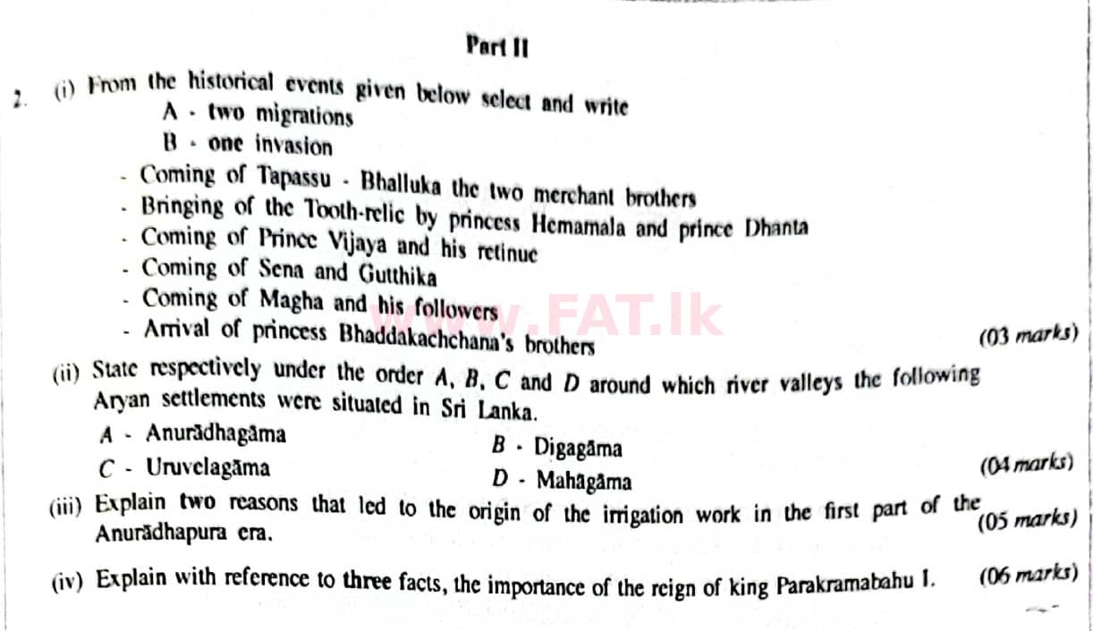 දේශීය විෂය නිර්දේශය : සාමාන්‍ය පෙළ (O/L) ඉතිහාසය - 2014 දෙසැම්බර් - ප්‍රශ්න පත්‍රය II (English මාධ්‍යය) 2 1
