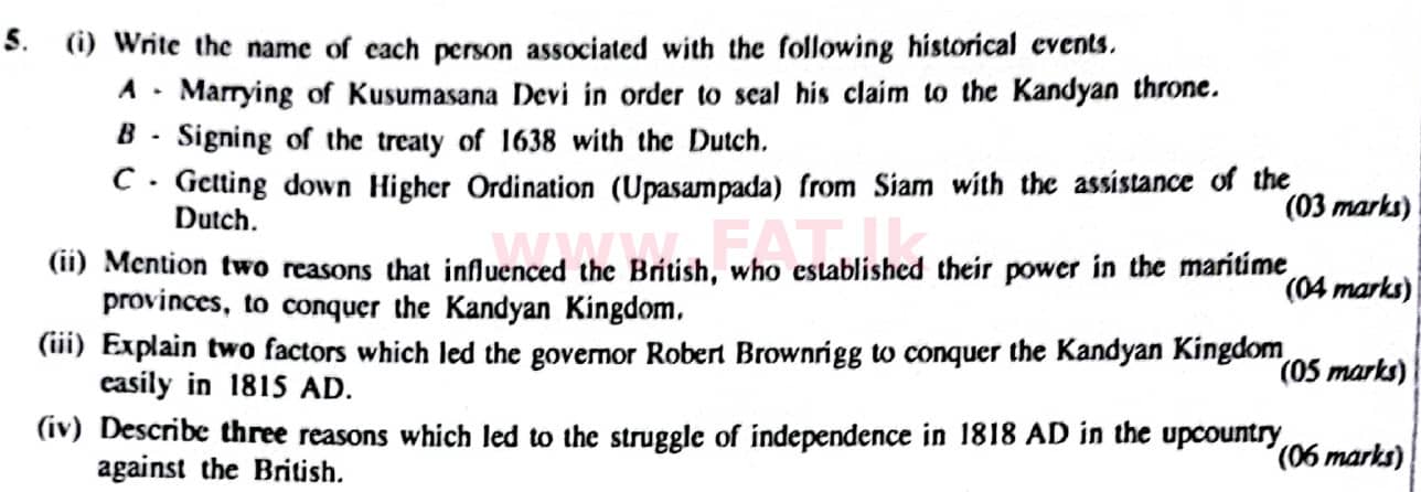 දේශීය විෂය නිර්දේශය : සාමාන්‍ය පෙළ (O/L) ඉතිහාසය - 2014 දෙසැම්බර් - ප්‍රශ්න පත්‍රය II (English මාධ්‍යය) 5 1