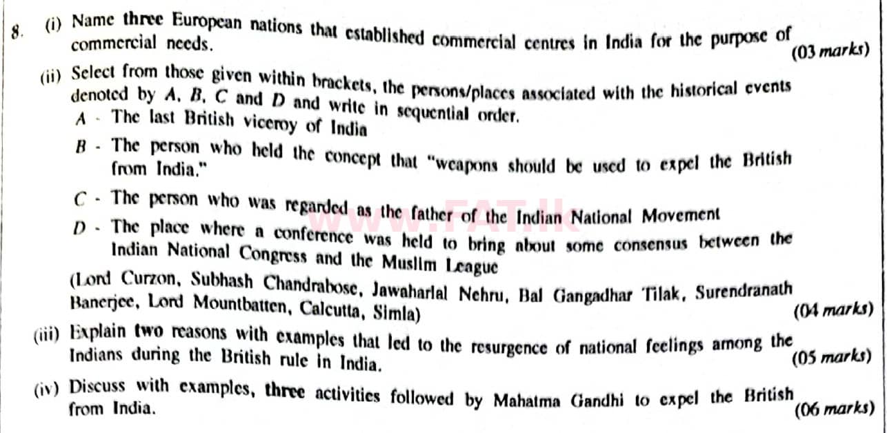 දේශීය විෂය නිර්දේශය : සාමාන්‍ය පෙළ (O/L) ඉතිහාසය - 2014 දෙසැම්බර් - ප්‍රශ්න පත්‍රය II (English මාධ්‍යය) 8 1
