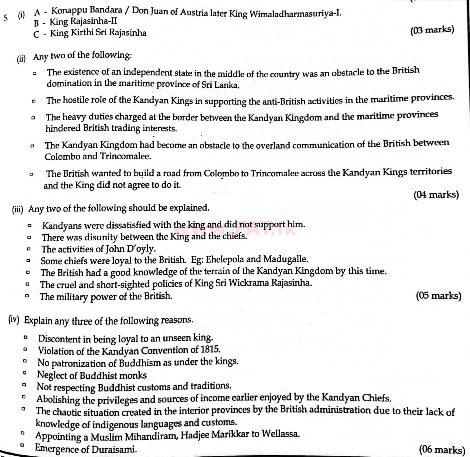 දේශීය විෂය නිර්දේශය : සාමාන්‍ය පෙළ (O/L) ඉතිහාසය - 2014 දෙසැම්බර් - ප්‍රශ්න පත්‍රය II (English මාධ්‍යය) 5 4836