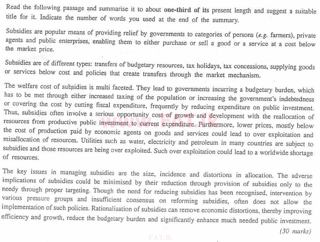 National Syllabus : Central Bank of Sri Lanka Management Trainees - Analytical Writing - 2009 . - Exam Paper (English Medium) 2 1