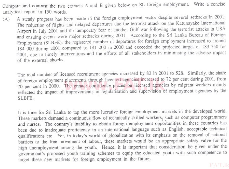 National Syllabus : Central Bank of Sri Lanka Management Trainees - Analytical Writing - 2007 . - Exam Paper (English Medium) 3 1