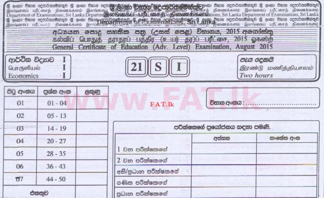 දේශීය විෂය නිර්දේශය : උසස් පෙළ (A/L) ආර්ථික විද්‍යාව - 2015 අගෝස්තු - ප්‍රශ්න පත්‍රය I (සිංහල මාධ්‍යය) 0 1