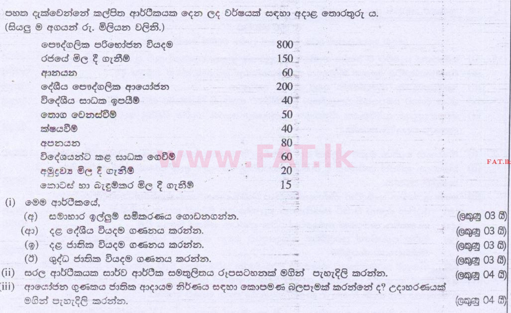 දේශීය විෂය නිර්දේශය : උසස් පෙළ (A/L) ආර්ථික විද්‍යාව - 2014 අගෝස්තු - ප්‍රශ්න පත්‍රය II (සිංහල මාධ්‍යය) 5 1