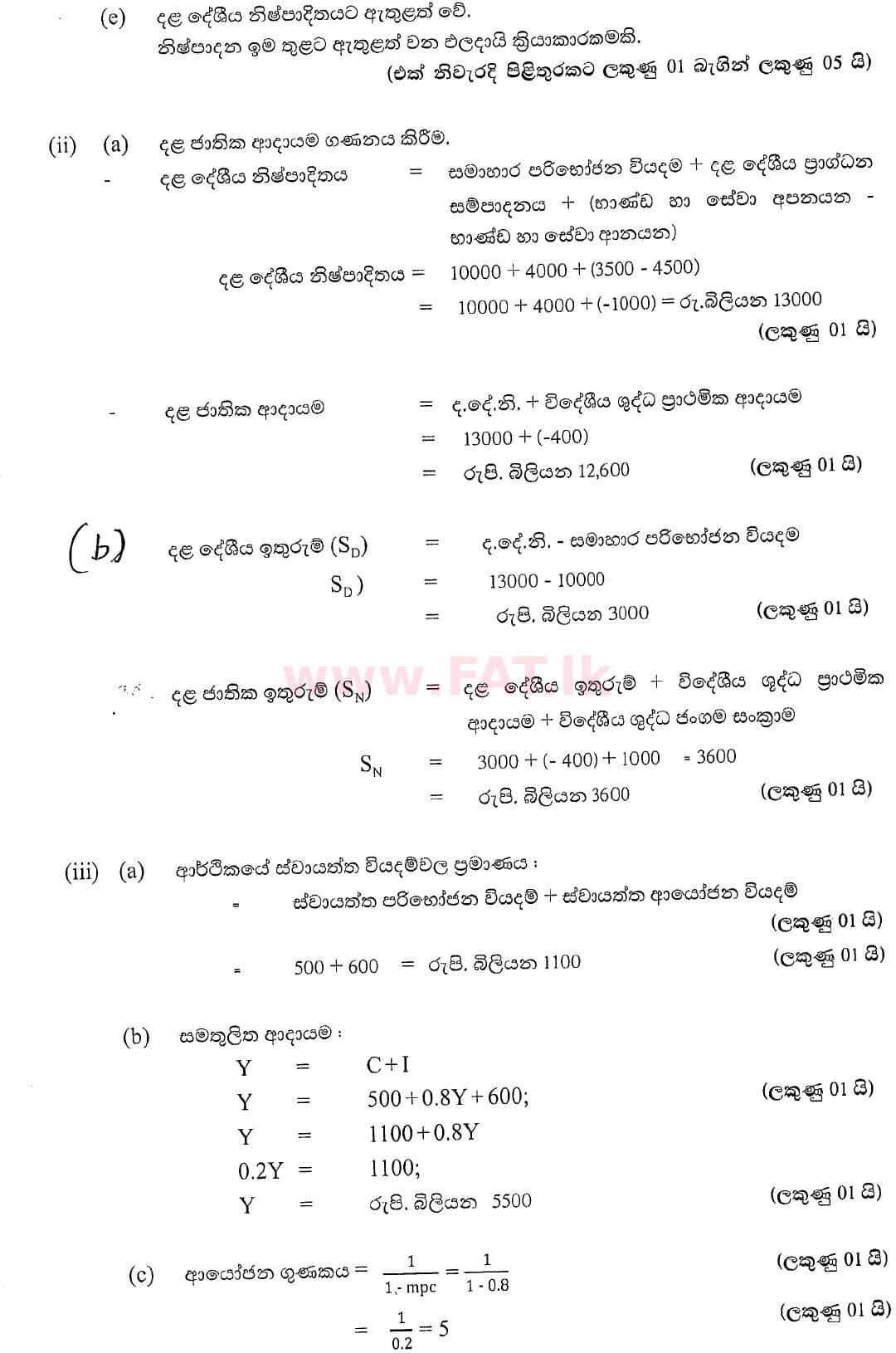 National Syllabus : Advanced Level (A/L) Economics - 2020 October - Paper II (New Syllabus) (සිංහල Medium) 5 5406