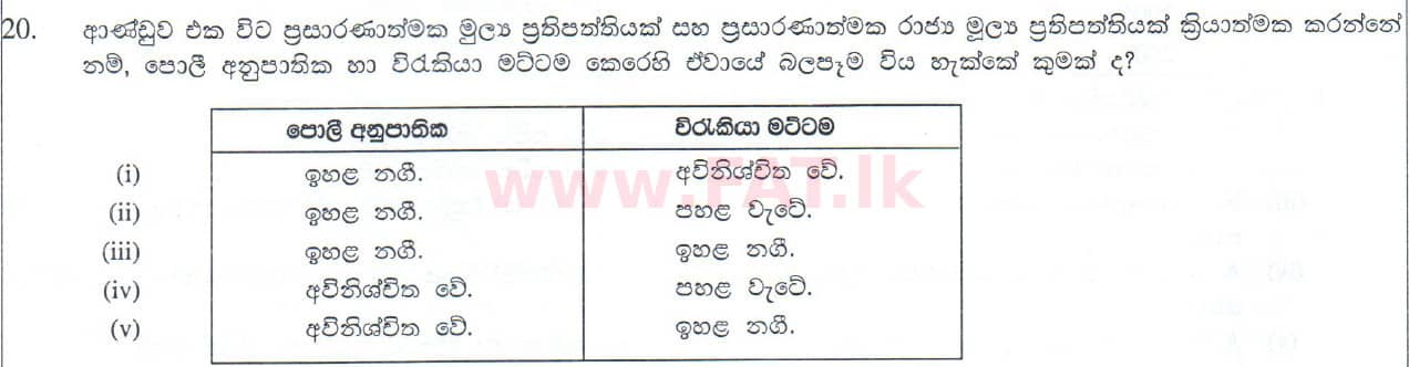 உள்ளூர் பாடத்திட்டம் : உயர்தரம் (உ/த) பொருளியல் - 2010 ஆகஸ்ட் - தாள்கள் II (සිංහල மொழிமூலம்) 20 1