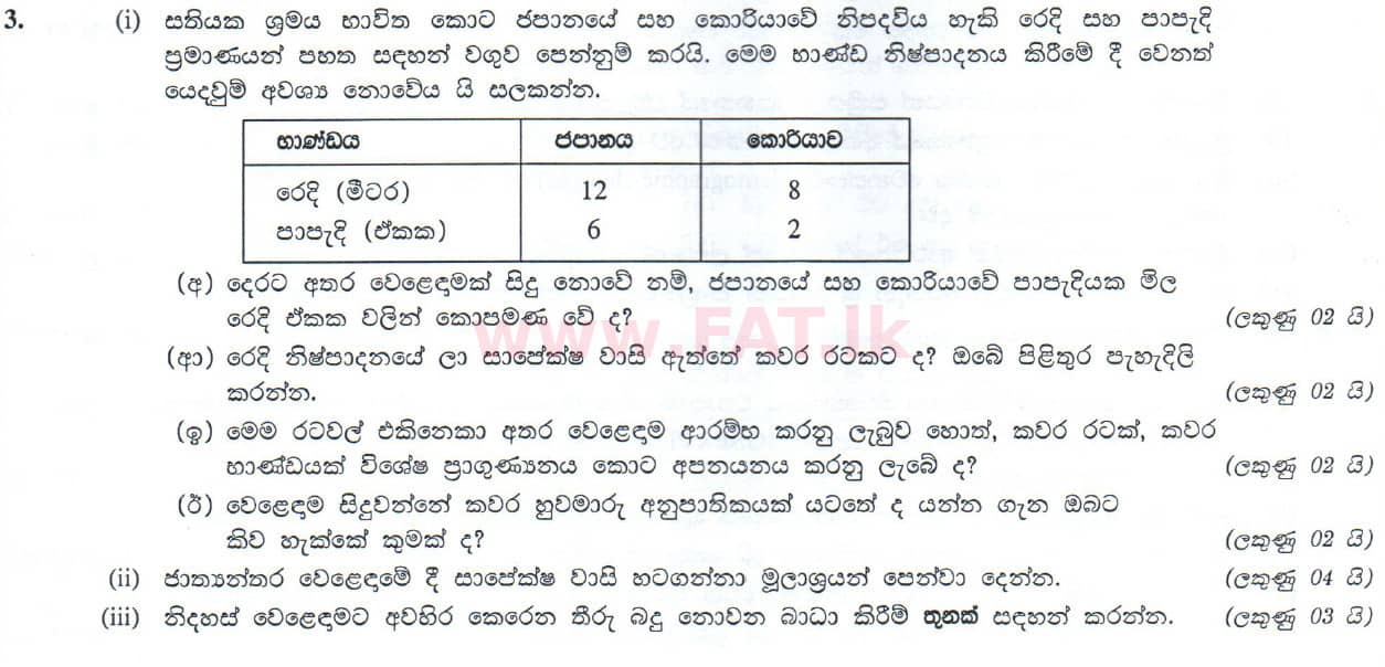 National Syllabus : Advanced Level (A/L) Economics - 2010 August - Paper II (සිංහල Medium) 23 1