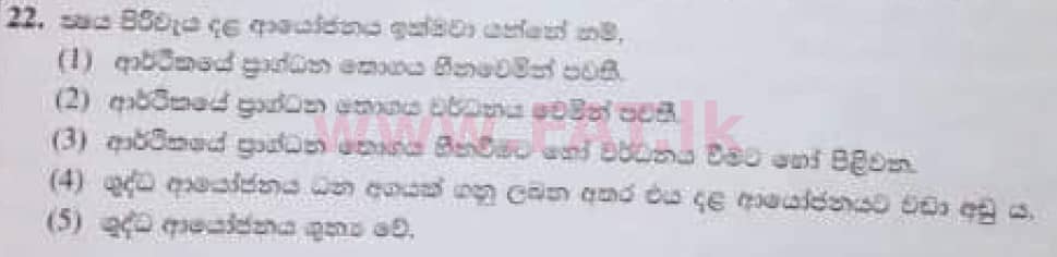 உள்ளூர் பாடத்திட்டம் : உயர்தரம் (உ/த) பொருளியல் - 2020 அக்டோபர் - தாள்கள் I (பழைய பாடத்திட்டம்) (සිංහල மொழிமூலம்) 22 1