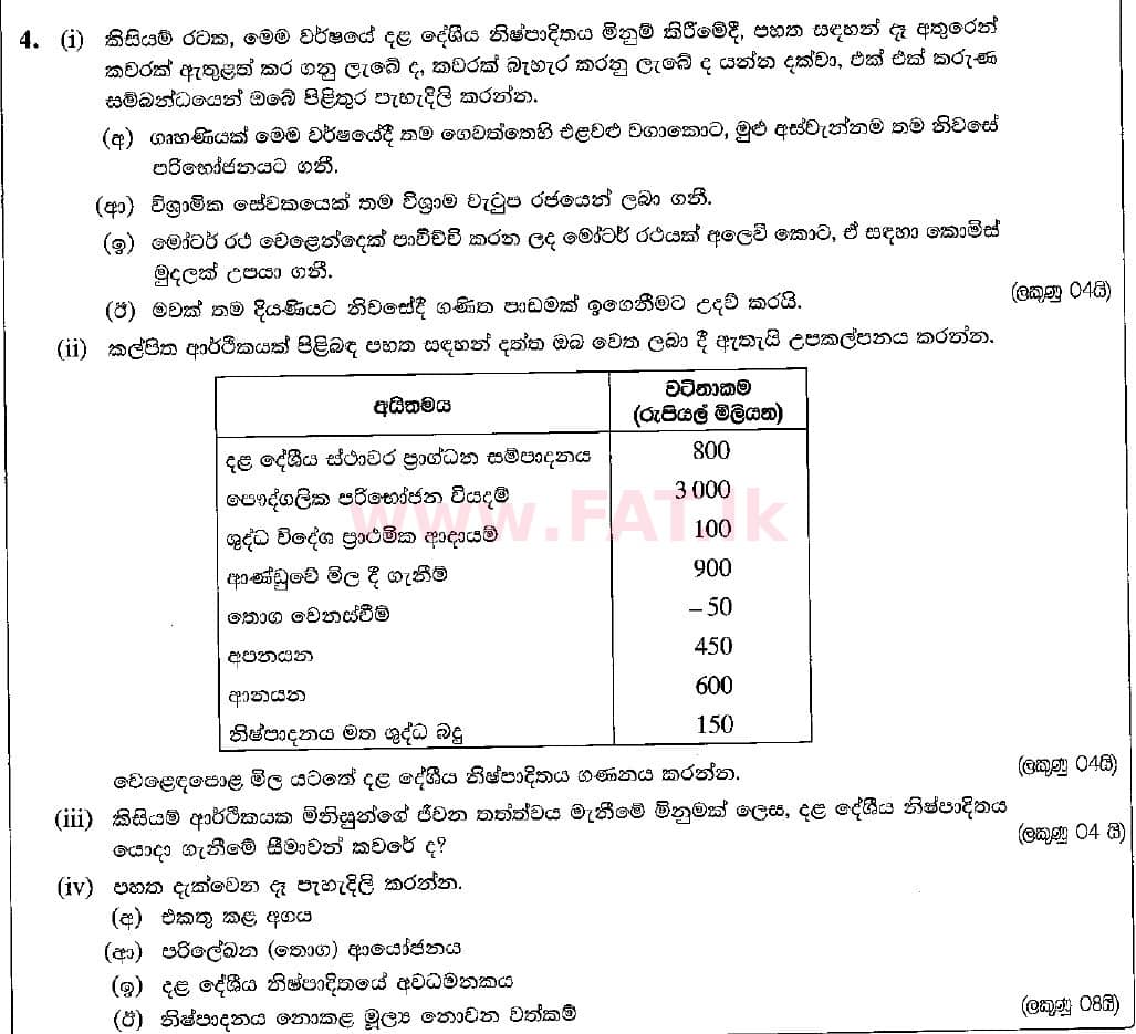 National Syllabus : Advanced Level (A/L) Economics - 2018 August - Paper II (සිංහල Medium) 4 1