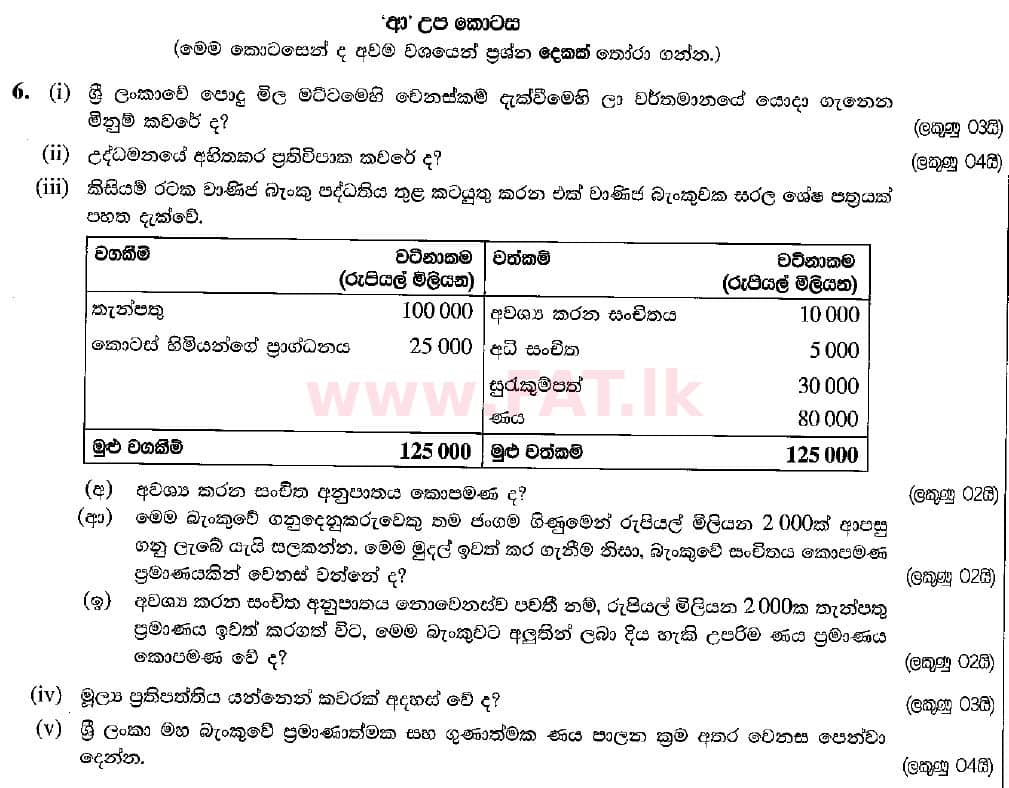 National Syllabus : Advanced Level (A/L) Economics - 2018 August - Paper II (සිංහල Medium) 6 1