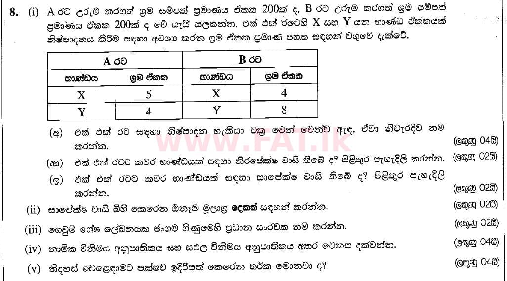 National Syllabus : Advanced Level (A/L) Economics - 2018 August - Paper II (සිංහල Medium) 8 1