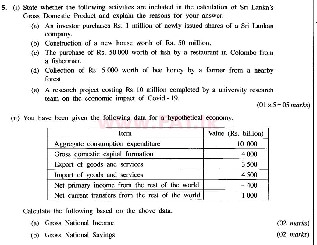 දේශීය විෂය නිර්දේශය : උසස් පෙළ (A/L) ආර්ථික විද්‍යාව - 2020 ඔක්තෝබර් - ප්‍රශ්න පත්‍රය II (නව විෂය නිර්දේශය) (English මාධ්‍යය) 5 1