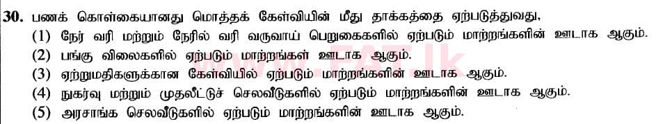 உள்ளூர் பாடத்திட்டம் : உயர்தரம் (உ/த) பொருளியல் - 2020 அக்டோபர் - தாள்கள் I (புதிய பாடத்திட்டம்) (தமிழ் மொழிமூலம்) 30 1