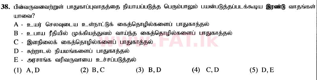 உள்ளூர் பாடத்திட்டம் : உயர்தரம் (உ/த) பொருளியல் - 2020 அக்டோபர் - தாள்கள் I (புதிய பாடத்திட்டம்) (தமிழ் மொழிமூலம்) 38 1