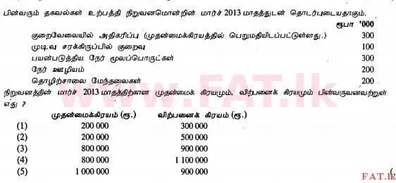 உள்ளூர் பாடத்திட்டம் : உயர்தரம் (உ/த) கணக்கியல் - 2013 ஆகஸ்ட் - தாள்கள் I A (தமிழ் மொழிமூலம்) 13 1