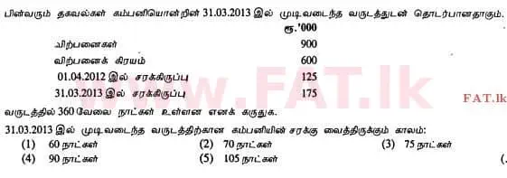 உள்ளூர் பாடத்திட்டம் : உயர்தரம் (உ/த) கணக்கியல் - 2013 ஆகஸ்ட் - தாள்கள் I A (தமிழ் மொழிமூலம்) 25 1