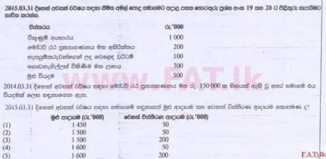 National Syllabus : Advanced Level (A/L) Accounting - 2015 August - Paper I A (සිංහල Medium) 19 1