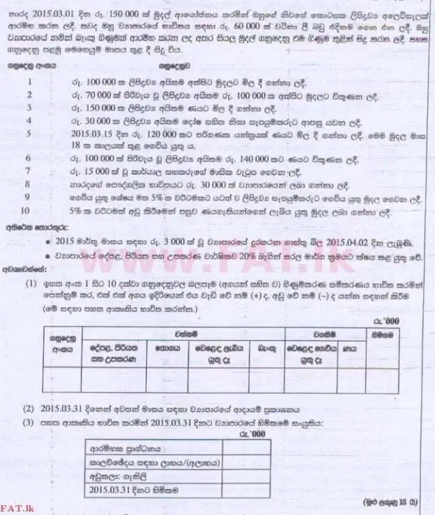 National Syllabus : Advanced Level (A/L) Accounting - 2015 August - Paper II (සිංහල Medium) 3 1
