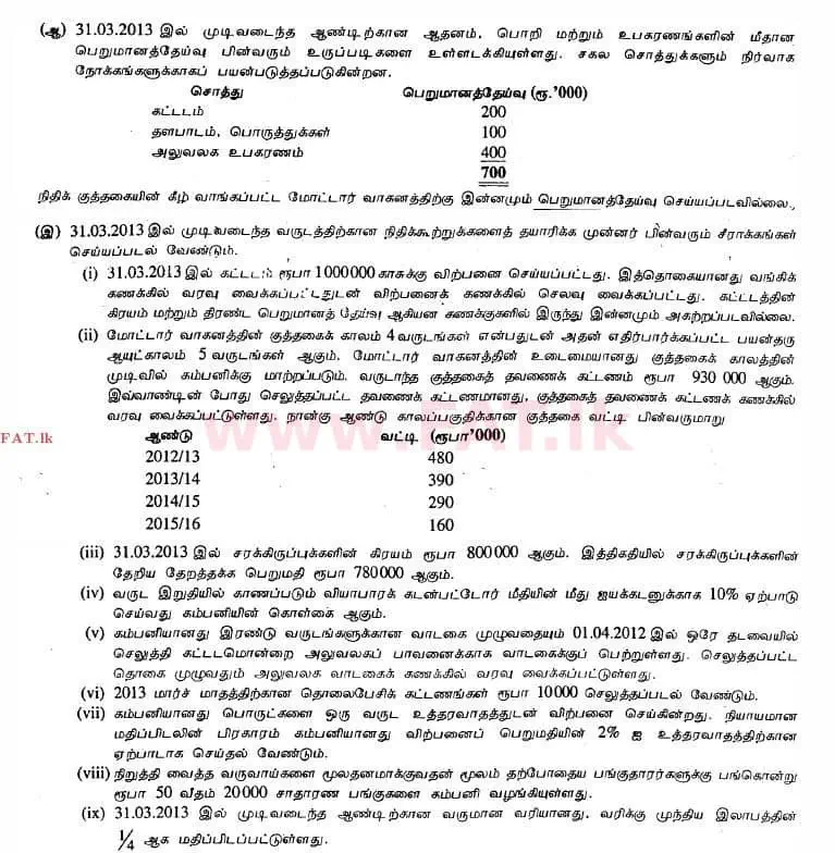 National Syllabus : Advanced Level (A/L) Accounting - 2013 August - Paper II (தமிழ் Medium) 1 2