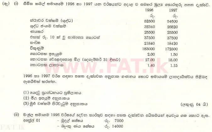National Syllabus : Advanced Level (A/L) Accounting - 1998 August - Paper II (සිංහල Medium) 5 2