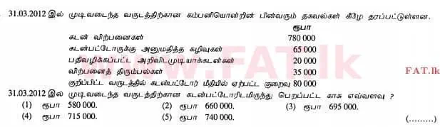 உள்ளூர் பாடத்திட்டம் : உயர்தரம் (உ/த) கணக்கியல் - 2012 ஆகஸ்ட் - தாள்கள் I A (தமிழ் மொழிமூலம்) 21 1