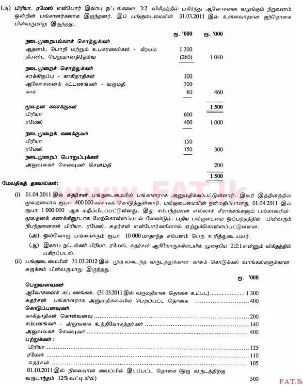 உள்ளூர் பாடத்திட்டம் : உயர்தரம் (உ/த) கணக்கியல் - 2012 ஆகஸ்ட் - தாள்கள் II (தமிழ் மொழிமூலம்) 2 1
