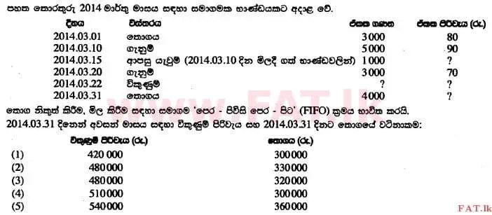 உள்ளூர் பாடத்திட்டம் : உயர்தரம் (உ/த) கணக்கியல் - 2014 ஆகஸ்ட் - தாள்கள் I A (සිංහල மொழிமூலம்) 11 1