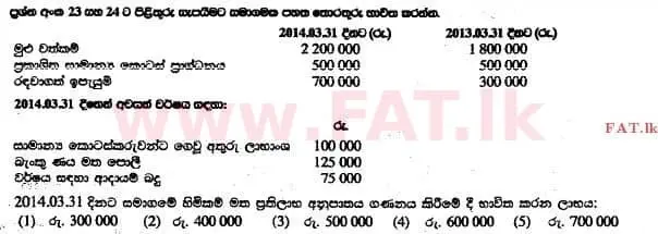 உள்ளூர் பாடத்திட்டம் : உயர்தரம் (உ/த) கணக்கியல் - 2014 ஆகஸ்ட் - தாள்கள் I A (සිංහල மொழிமூலம்) 23 1