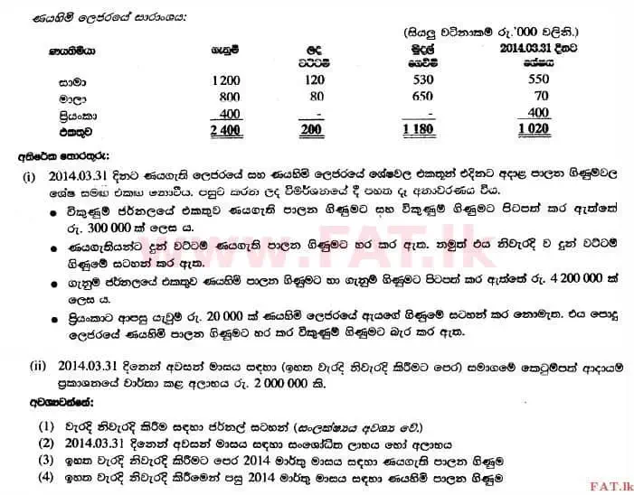 National Syllabus : Advanced Level (A/L) Accounting - 2014 August - Paper II (සිංහල Medium) 4 2