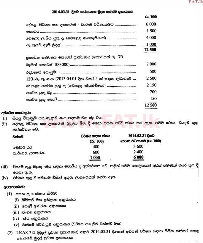 National Syllabus : Advanced Level (A/L) Accounting - 2014 August - Paper II (සිංහල Medium) 6 2