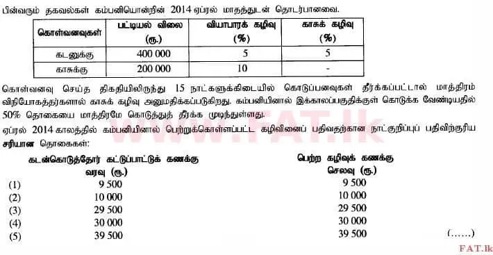National Syllabus : Advanced Level (A/L) Accounting - 2014 August - Paper I A (தமிழ் Medium) 10 1