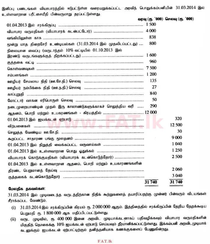 National Syllabus : Advanced Level (A/L) Accounting - 2014 August - Paper II (தமிழ் Medium) 1 1