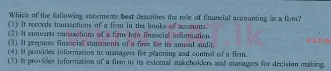 National Syllabus : Advanced Level (A/L) Accounting - 2013 August - Paper I A (English Medium) 1 1