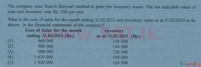 දේශීය විෂය නිර්දේශය : උසස් පෙළ (A/L) ගිණුම්කරණය - 2013 අගෝස්තු - ප්‍රශ්න පත්‍රය I A (English මාධ්‍යය) 11 2