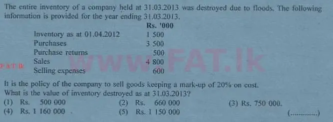 දේශීය විෂය නිර්දේශය : උසස් පෙළ (A/L) ගිණුම්කරණය - 2013 අගෝස්තු - ප්‍රශ්න පත්‍රය I A (English මාධ්‍යය) 14 1