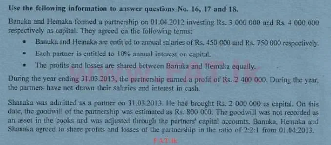 National Syllabus : Advanced Level (A/L) Accounting - 2013 August - Paper I A (English Medium) 18 1