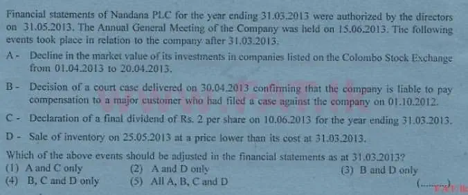 உள்ளூர் பாடத்திட்டம் : உயர்தரம் (உ/த) கணக்கியல் - 2013 ஆகஸ்ட் - தாள்கள் I A (English மொழிமூலம்) 23 1