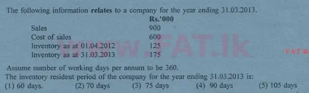 දේශීය විෂය නිර්දේශය : උසස් පෙළ (A/L) ගිණුම්කරණය - 2013 අගෝස්තු - ප්‍රශ්න පත්‍රය I A (English මාධ්‍යය) 25 1