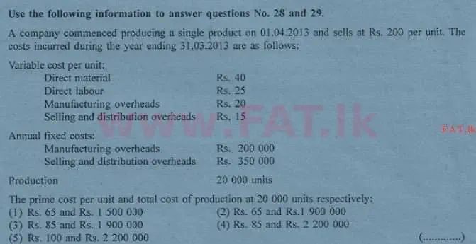 දේශීය විෂය නිර්දේශය : උසස් පෙළ (A/L) ගිණුම්කරණය - 2013 අගෝස්තු - ප්‍රශ්න පත්‍රය I A (English මාධ්‍යය) 28 1