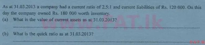 National Syllabus : Advanced Level (A/L) Accounting - 2013 August - Paper I B (English Medium) 15 1
