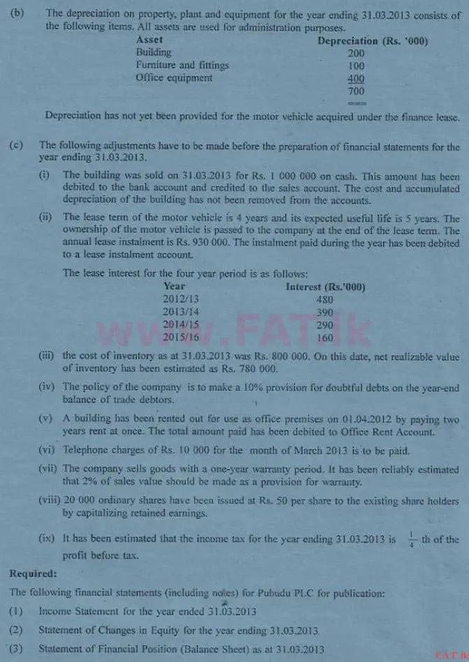 National Syllabus : Advanced Level (A/L) Accounting - 2013 August - Paper II (English Medium) 1 2