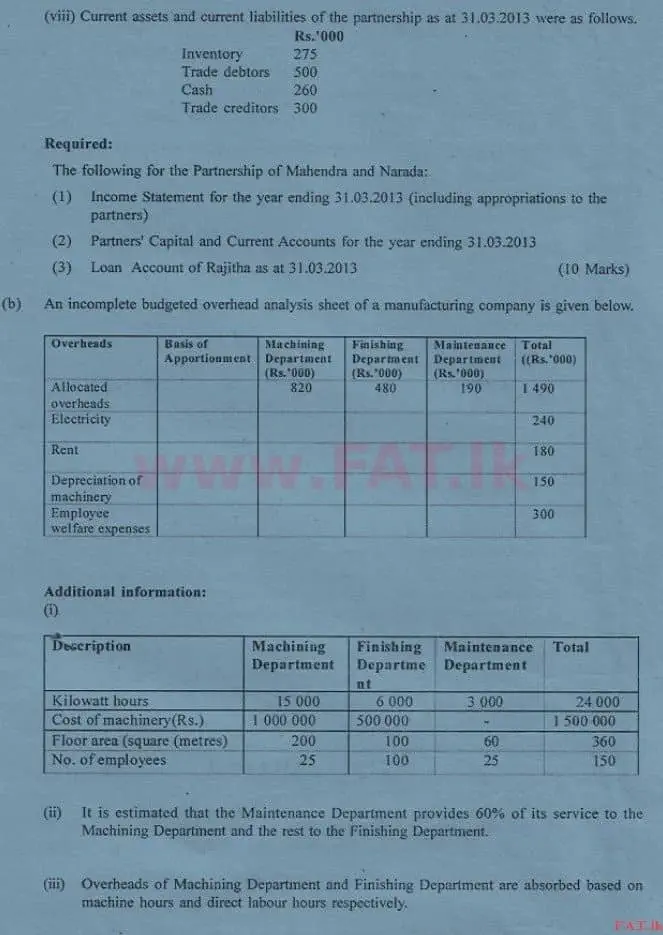National Syllabus : Advanced Level (A/L) Accounting - 2013 August - Paper II (English Medium) 2 2