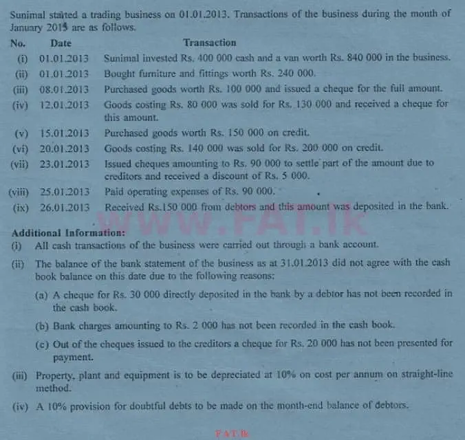 National Syllabus : Advanced Level (A/L) Accounting - 2013 August - Paper II (English Medium) 3 1
