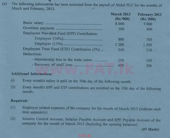 National Syllabus : Advanced Level (A/L) Accounting - 2013 August - Paper II (English Medium) 5 1