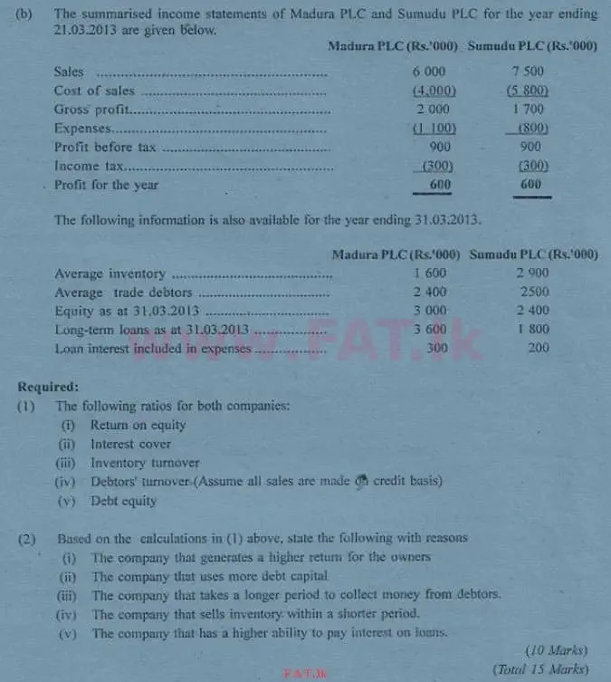 National Syllabus : Advanced Level (A/L) Accounting - 2013 August - Paper II (English Medium) 5 2