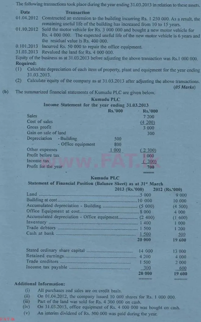 National Syllabus : Advanced Level (A/L) Accounting - 2013 August - Paper II (English Medium) 6 2