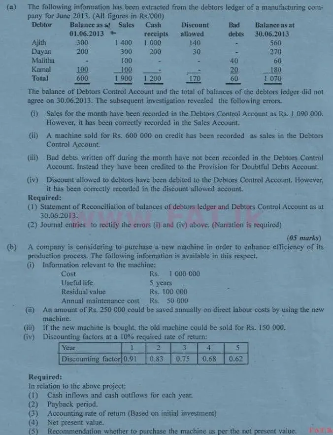 National Syllabus : Advanced Level (A/L) Accounting - 2013 August - Paper II (English Medium) 7 1