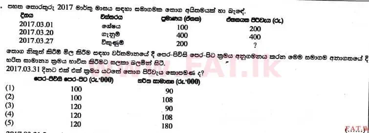 உள்ளூர் பாடத்திட்டம் : உயர்தரம் (உ/த) கணக்கியல் - 2017 ஆகஸ்ட் - தாள்கள் I A (සිංහල மொழிமூலம்) 17 1