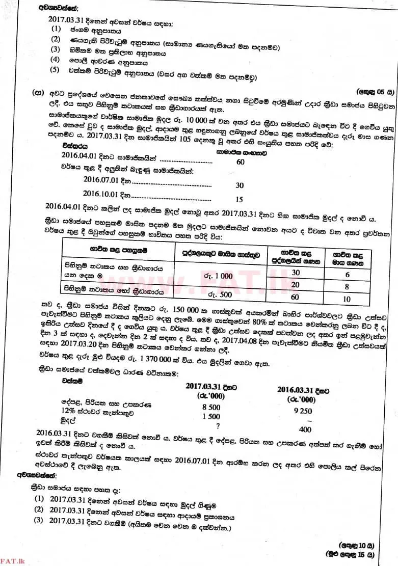 உள்ளூர் பாடத்திட்டம் : உயர்தரம் (உ/த) கணக்கியல் - 2017 ஆகஸ்ட் - தாள்கள் II (සිංහල மொழிமூலம்) 5 2